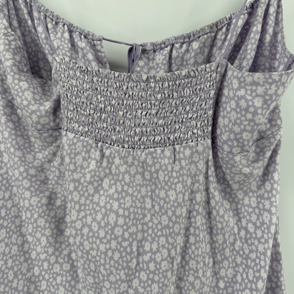 Victoria's Secret PINK Lavender Floral Babydoll Mini Dress Smocked Back Large - Picture 3 of 9